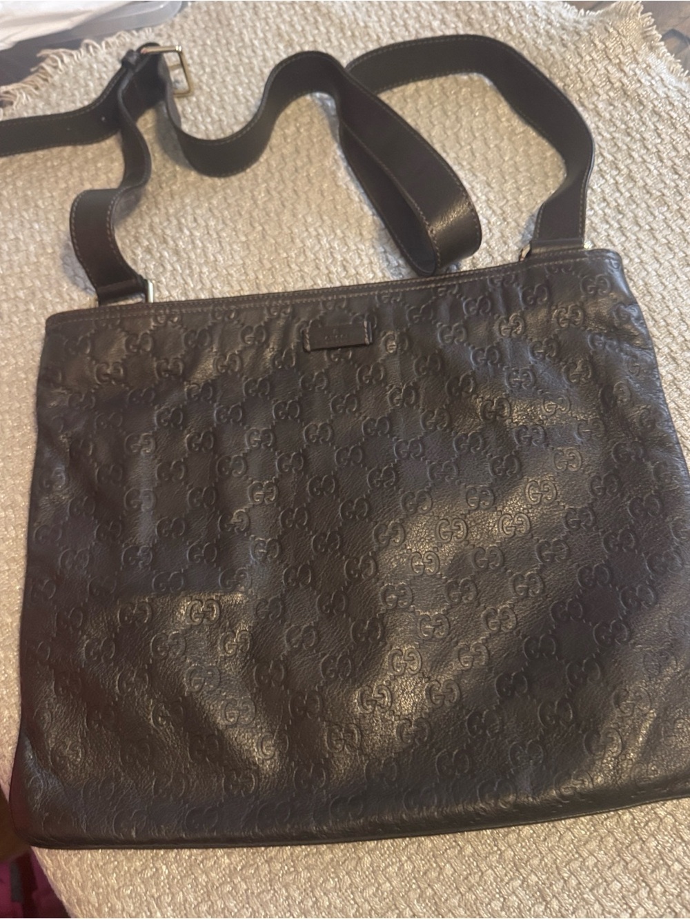 Gucci Brown Embossed GG Leather Messenger Bag
